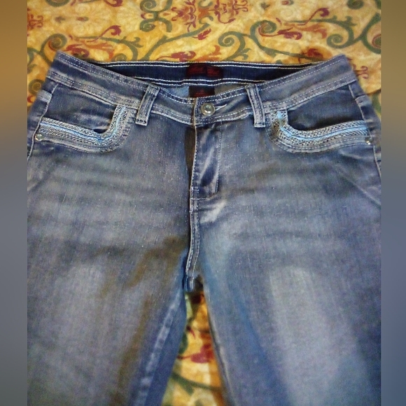 What's Hot Stretch Denim Stone Washed Ruffles Leg Jeans Women 14 Blue - Picture 3 of 14